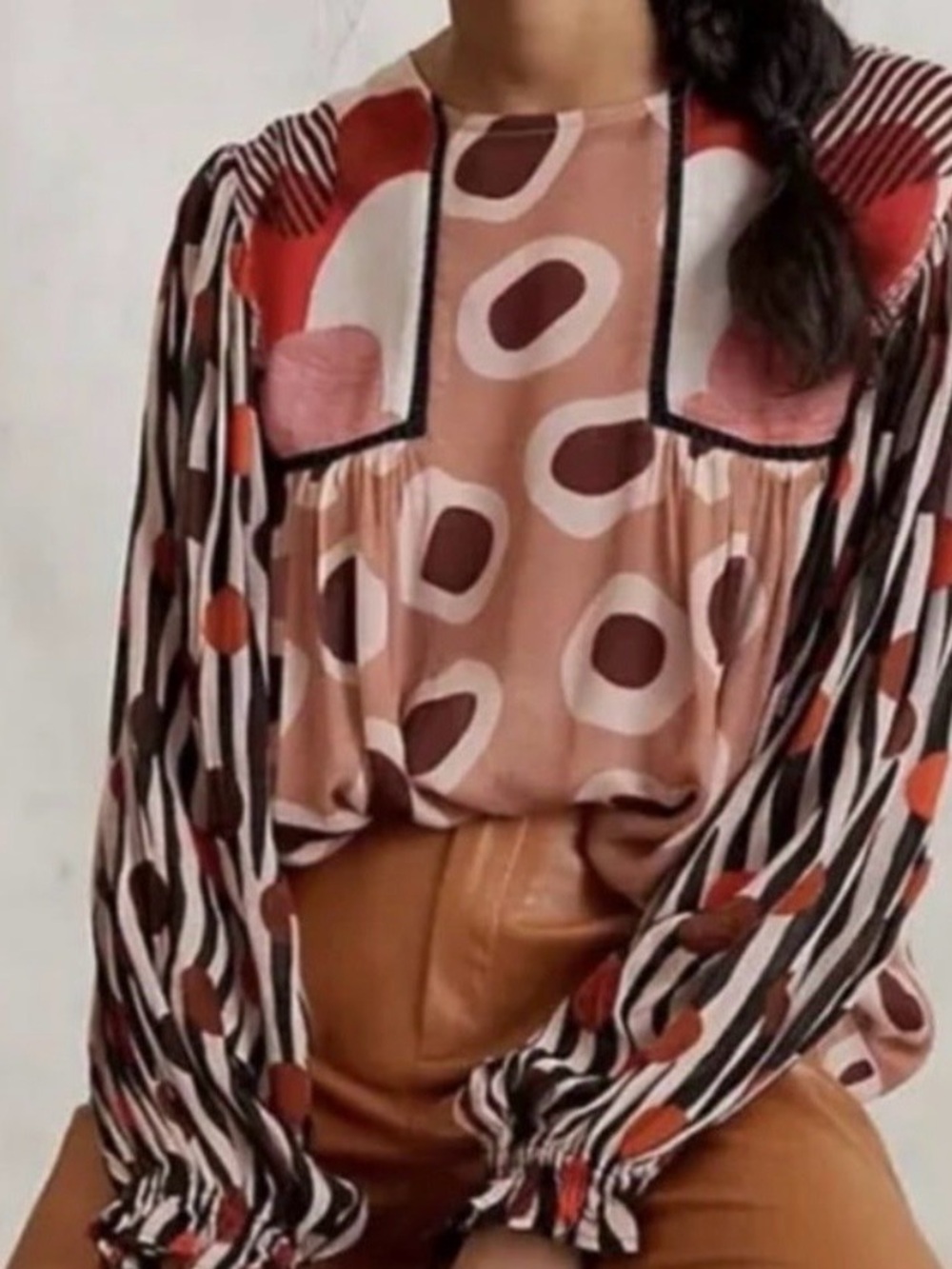 BLANK Bl^nk London Anthropologie Abstract Print Sheer Blouse Artsy Boho Top XL